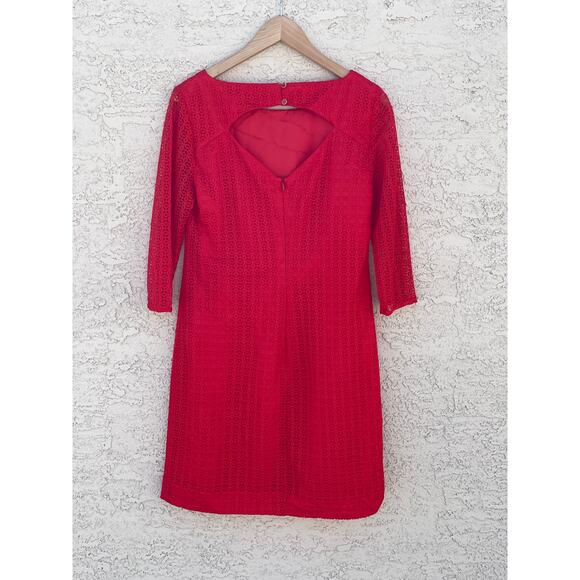 Trina Turk Red 3/4 Sleeve Studio Lace Eyelet Dress with Cutout Back - 8 - Picture 4 of 6